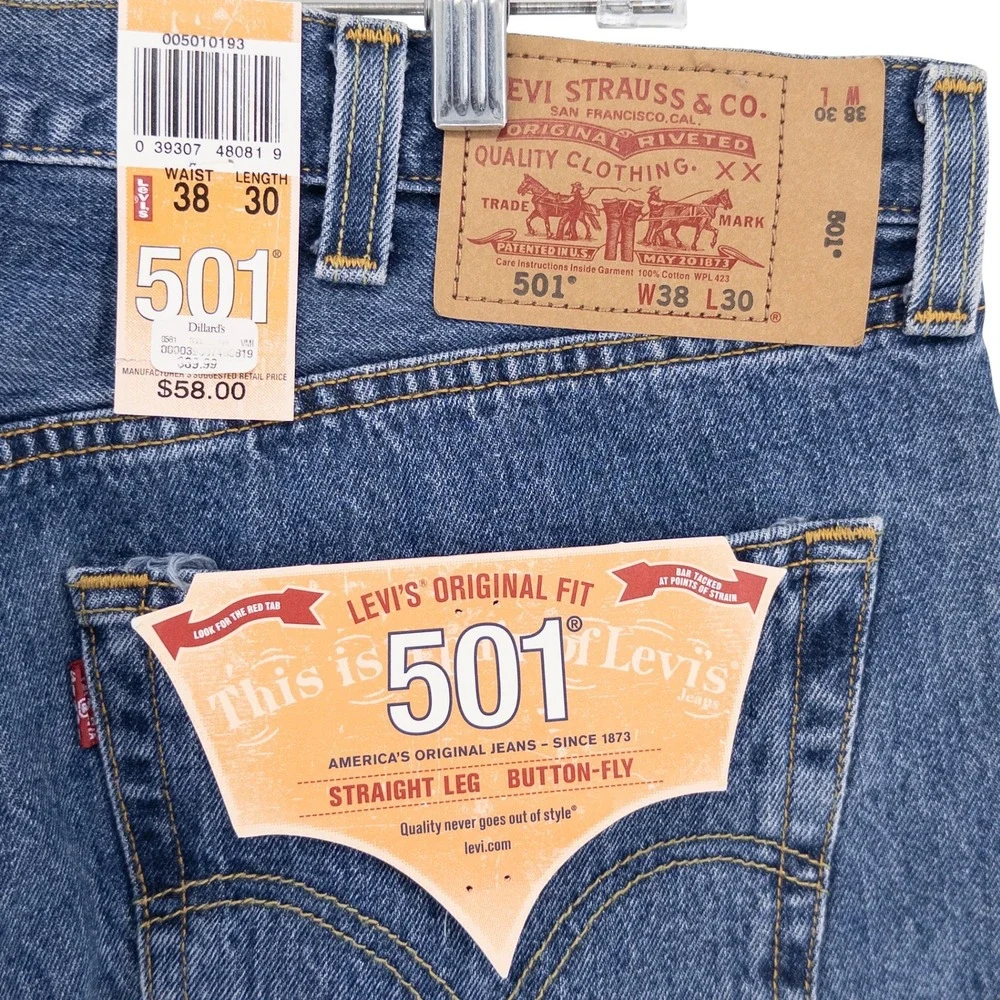 VTG NWT Deadstock Levis Mens‎ 38x30 501 Original Fit Jeans Blue Button Fly Y2K